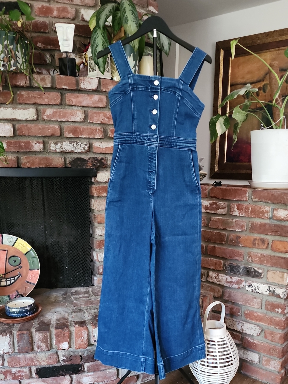 NWT Anthropologie Maeve The Colette Denim Wide Leg Jumpsuit Size 2 Button Front